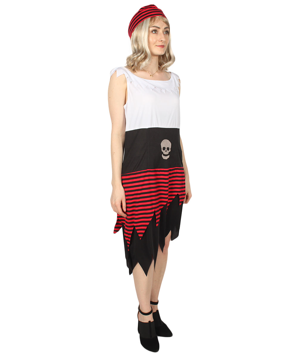 Women Pirate Buccaneer Costume, Black, White & Red Halloween Costume