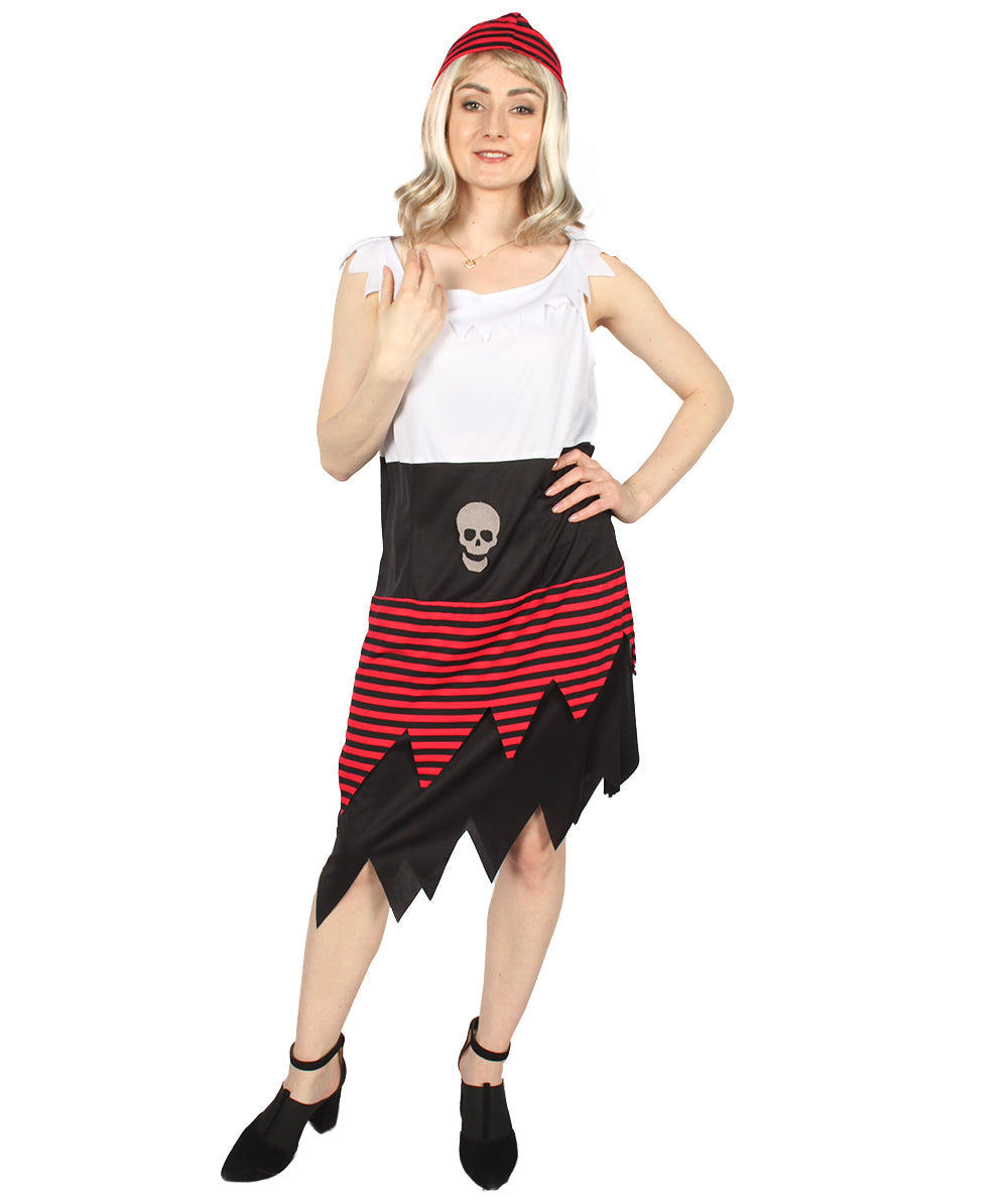 Women Pirate Buccaneer Costume, Black, White & Red Halloween Costume