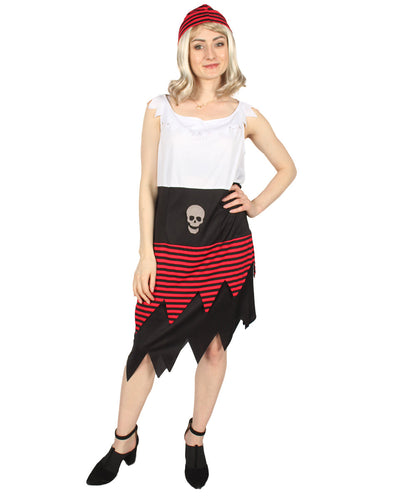 Women Pirate Buccaneer Costume, Black, White & Red Halloween Costume