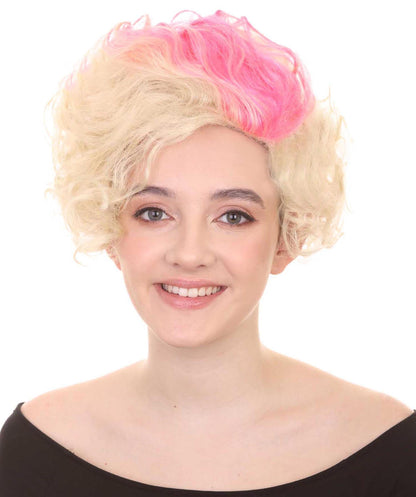 Womens Flapper Girl Wig | Fancy Pink Blond Halloween Wig | Premium Breathable Capless Cap