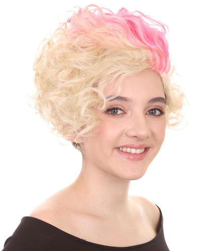 Womens Flapper Girl Wig | Fancy Pink Blond Halloween Wig | Premium Breathable Capless Cap