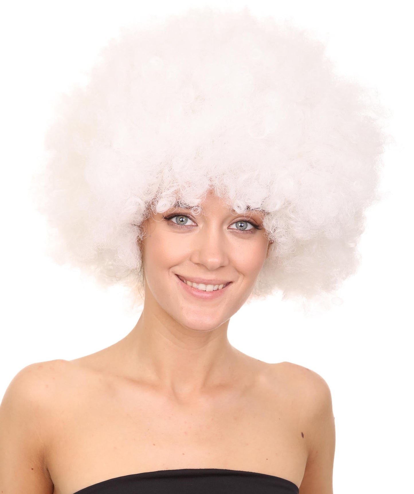 Glow-In-The-Dark Unisex Afro Wig | White Jumbo Super Size Stage/Event Fancy Halloween Wig | Premium Breathable Capless Cap