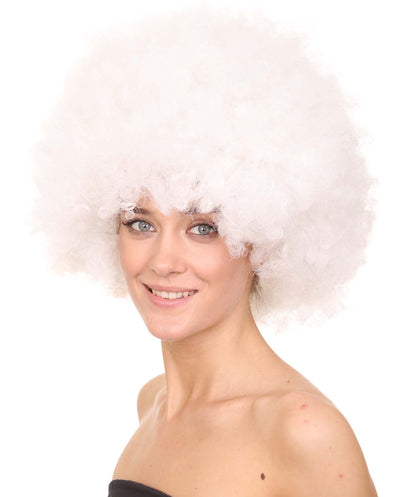 Glow-In-The-Dark Unisex Afro Wig | White Jumbo Super Size Stage/Event Fancy Halloween Wig | Premium Breathable Capless Cap