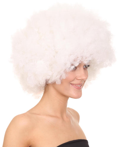 Glow-In-The-Dark Unisex Afro Wig | White Jumbo Super Size Stage/Event Fancy Halloween Wig | Premium Breathable Capless Cap