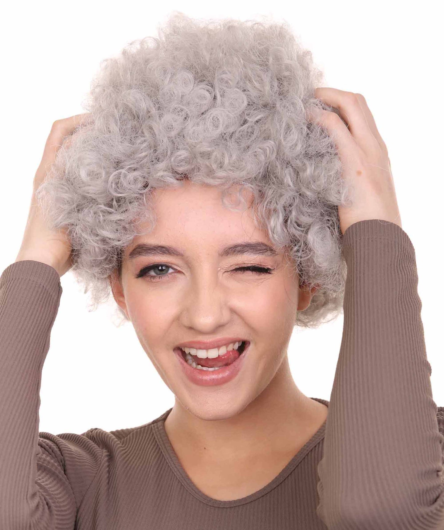 Grandma Grey Womens Wig | Super Size Jumbo Afro Fancy Halloween Wig | Premium Breathable Capless Cap