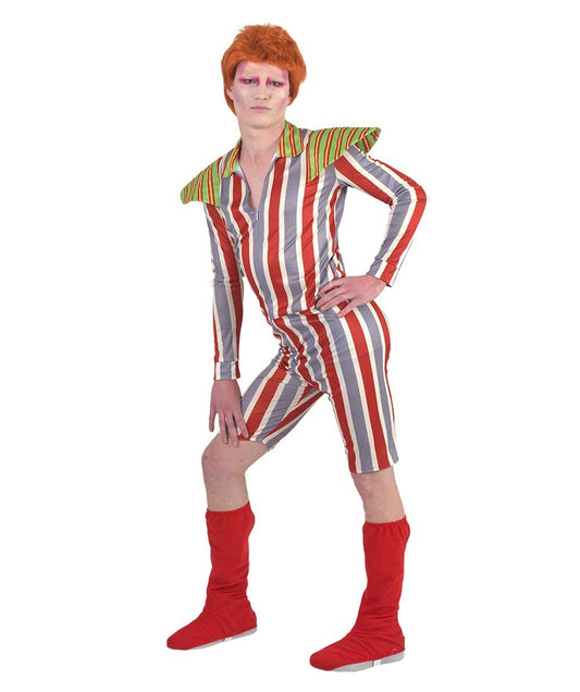 Men's 70's Singer 2Pc Stripes Costume | Multi Halloween Fancy Costume