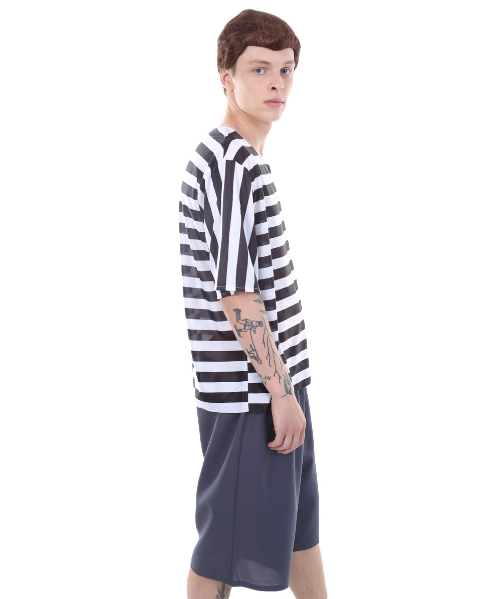 Men's Striped TV/Movie Costume | Black and White Fancy Costume