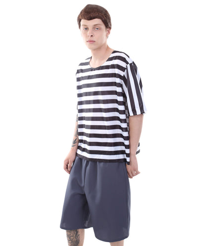 Men's Striped TV/Movie Costume | Black and White Fancy Costume