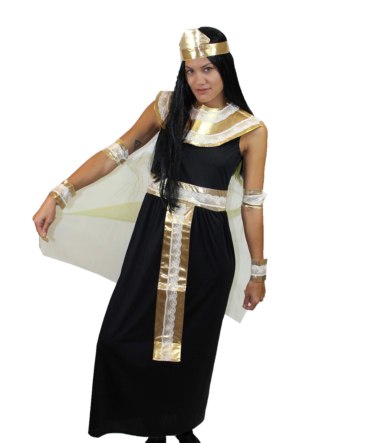 Women's  Egyptian Queen Historical Halloween Costume, Black & Gold Fancy Costume