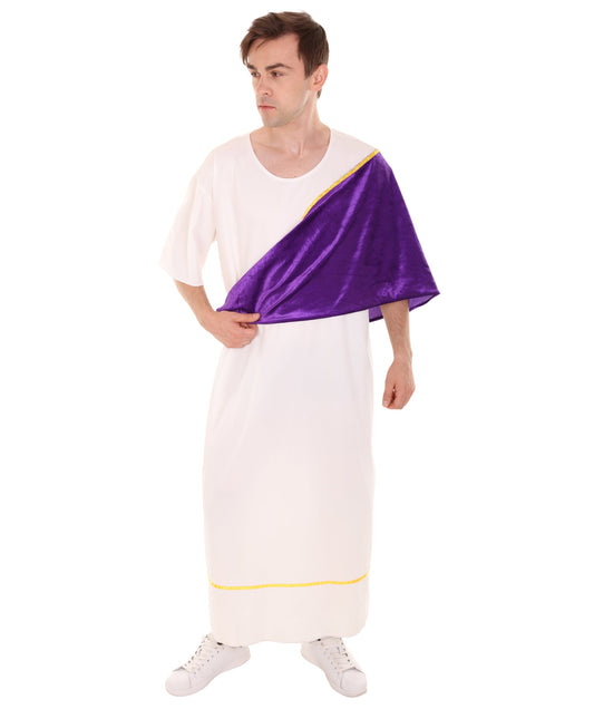 Men's Roman Dictator Historical Costume | White and Purple Fancy Costume