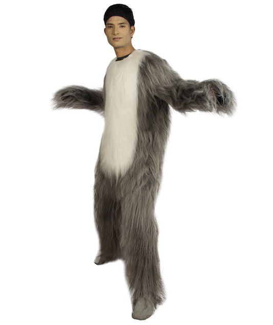 Furry Dog Collection | Men's White and Grey Straight Long Furry Dog Costume with Tail | Fancy Costume