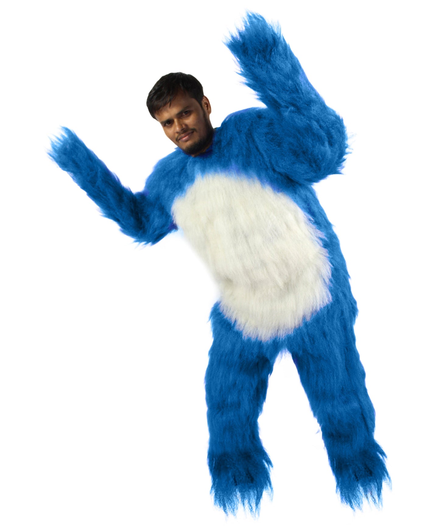 Furry Sonic The Hedgehog | Men's White and Blue Straight Long Furry Hedgehog Fancy  Costume