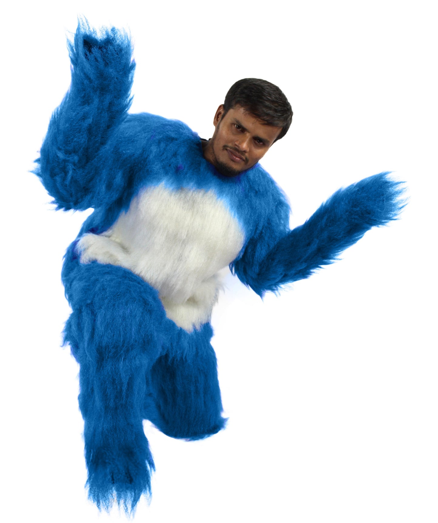 Furry Sonic The Hedgehog | Men's White and Blue Straight Long Furry Hedgehog Fancy  Costume