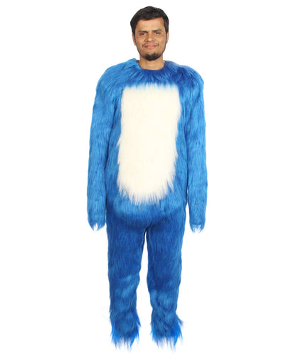 Furry Sonic The Hedgehog | Men's White and Blue Straight Long Furry Hedgehog Fancy  Costume