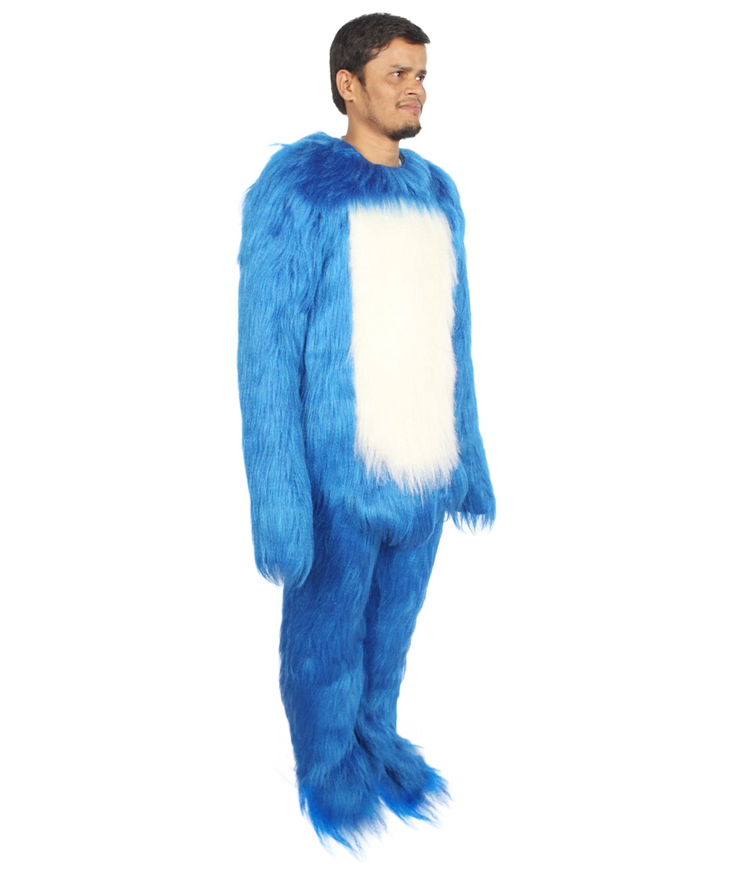 Furry Sonic The Hedgehog | Men's White and Blue Straight Long Furry Hedgehog Fancy  Costume