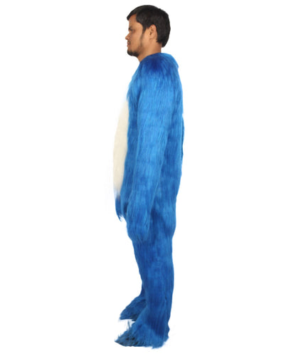 Furry Sonic The Hedgehog | Men's White and Blue Straight Long Furry Hedgehog Fancy  Costume