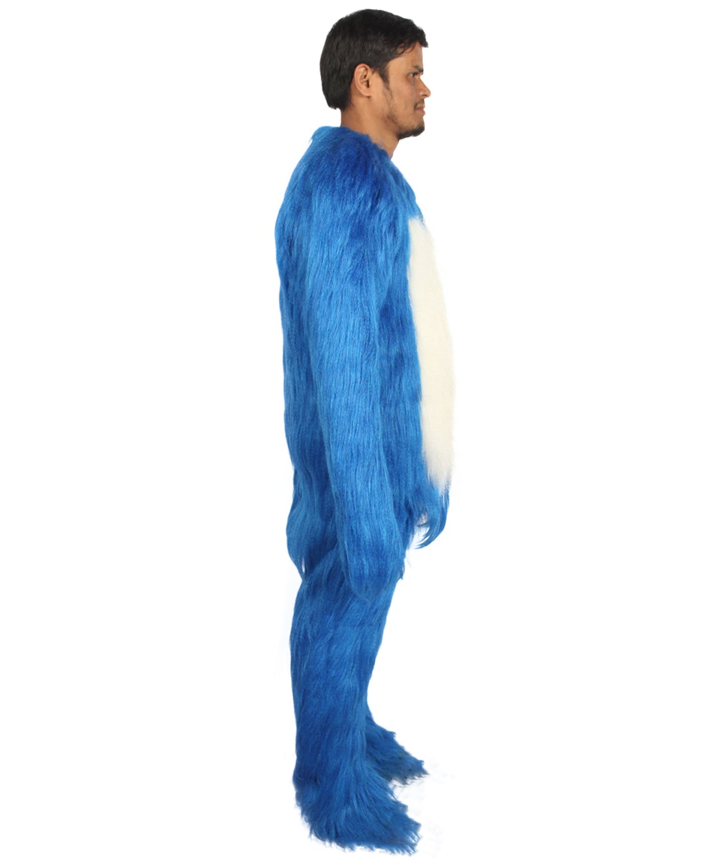 Furry Sonic The Hedgehog | Men's White and Blue Straight Long Furry Hedgehog Fancy  Costume