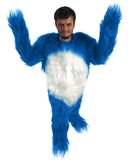 Furry Sonic The Hedgehog | Men's White and Blue Straight Long Furry Hedgehog Fancy  Costume