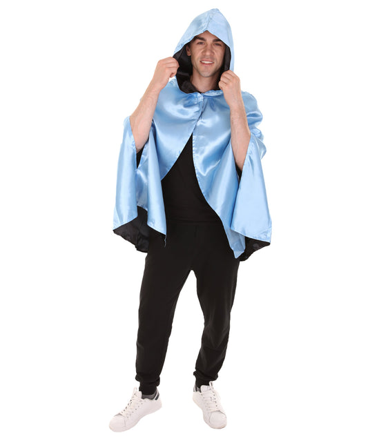 Blue Reversible Hooded Short Cape Costume