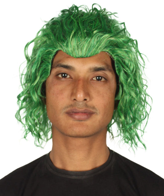 Men's TV Wig | Green Curly Fancy Wig | Premium Breathable Capless Cap