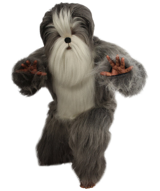 Furry Dog Collection | Men's White and Grey Straight Long Furry Dog Fancy  Costume with Tail