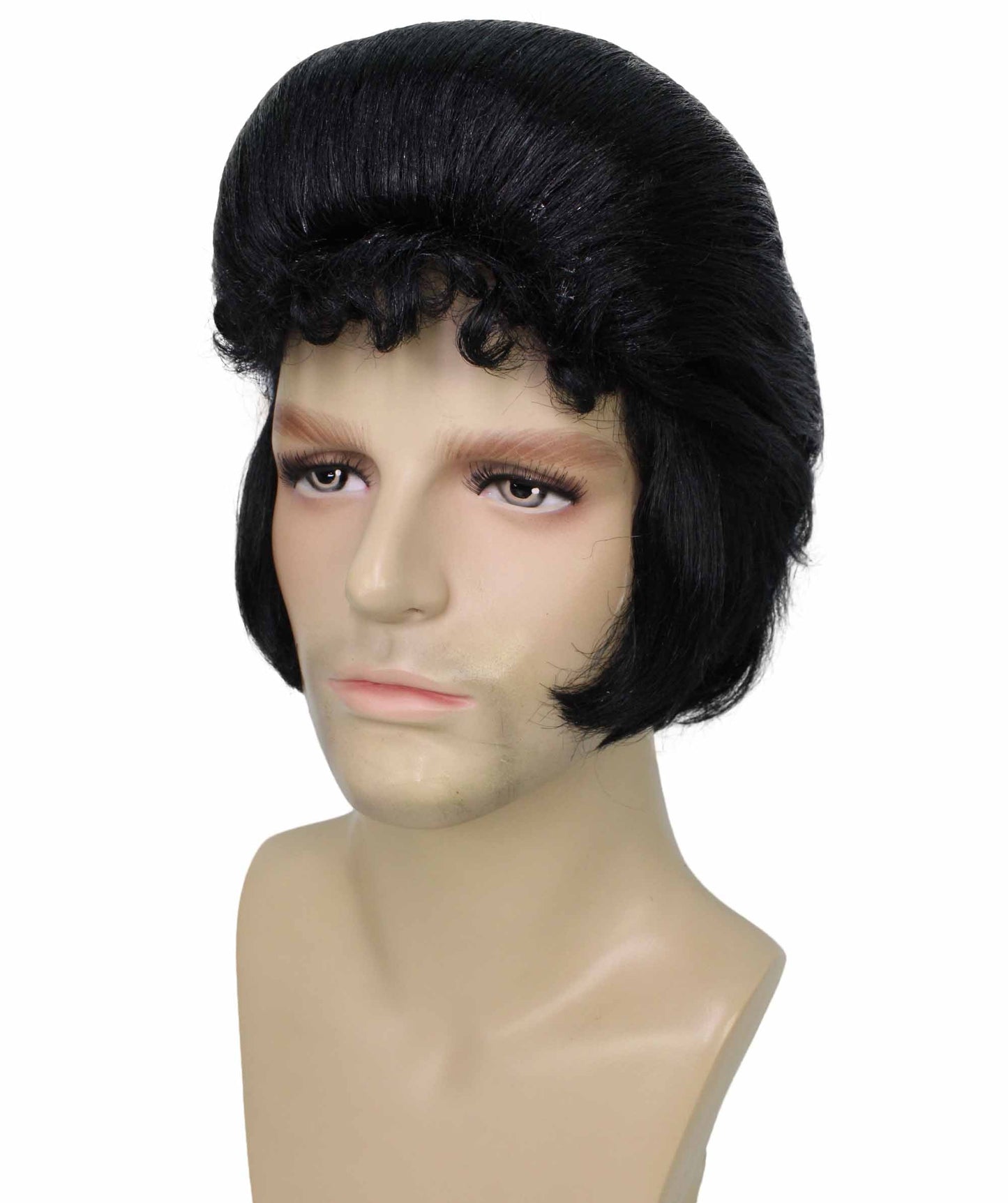 Men's Black Color Straight Updo Rock and Roll Icon Wig