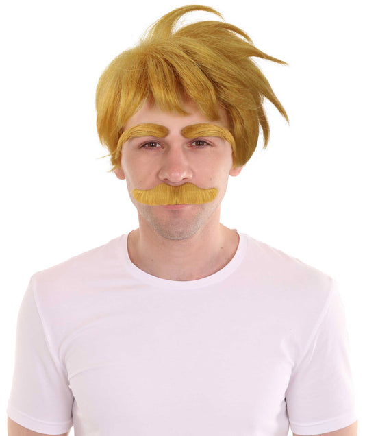 Men's 10" Inch Short Length Halloween Anime Lion Sin Wig & Mustache, Synthetic Soft Fiber Hair, Perfect for your next Convention and Character Look! | HPO