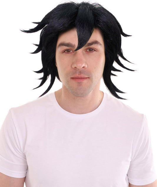 HPO  Men's Anime Demon Warrior Black Wig with Fringy Bangs