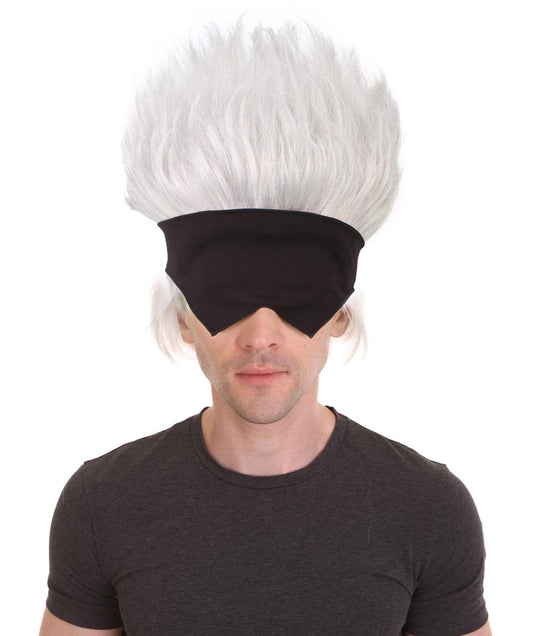 Men’s Super Natural Anime Short Grey Hair Wig with Eye Mask