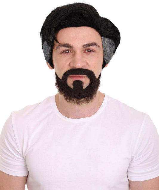 Men's TV/ Movie Doctor Black & White Short Wig and Beard Set | Best for Halloween | Flame-retardant Synthetic Fiber
