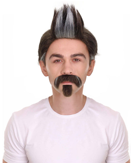 HPO Men's Assault Legend Brown Spiky Game Wig with Mustache and Soul Patch | Best for Halloween | Flame-retardant Synthetic Fiber