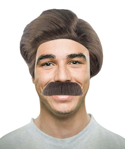 Men's Brown Wig with Moustache Set | Fancy Halloween Wig | Premium Breathable.