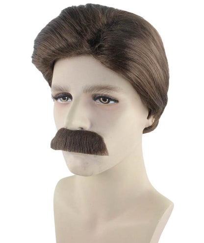 Men's Brown Wig with Moustache Set | Fancy Halloween Wig | Premium Breathable.