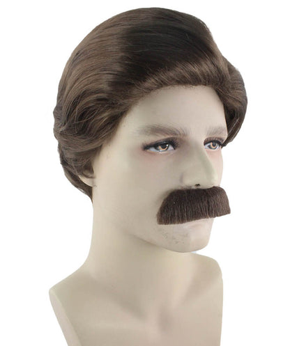 Men's Brown Wig with Moustache Set | Fancy Halloween Wig | Premium Breathable.