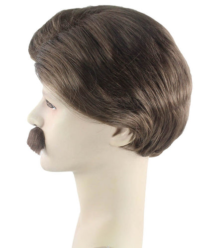 Men's Brown Wig with Moustache Set | Fancy Halloween Wig | Premium Breathable.