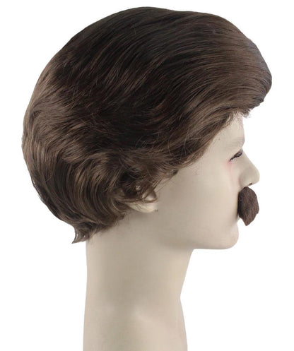 Men's Brown Wig with Moustache Set | Fancy Halloween Wig | Premium Breathable.