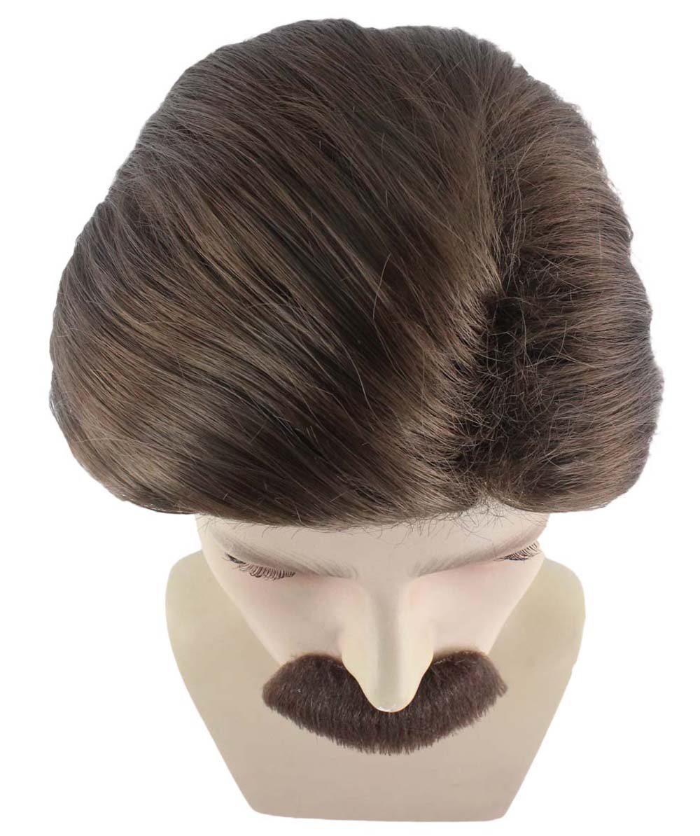 Men's Brown Wig with Moustache Set | Fancy Halloween Wig | Premium Breathable.