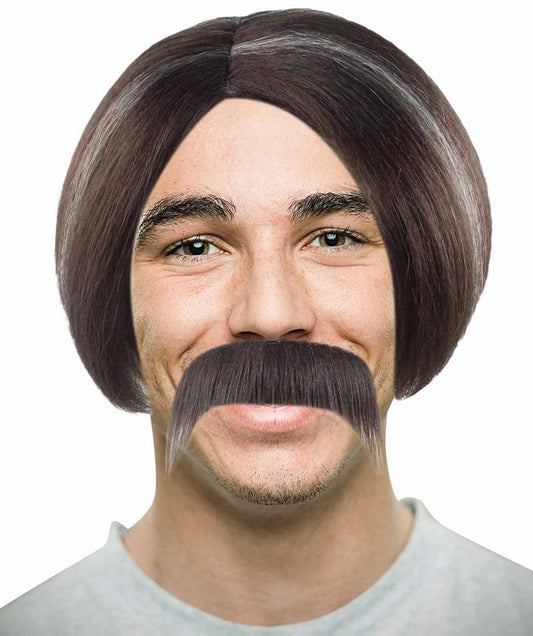 Men's Brown Wig with Moustache Set | Fancy Halloween Wig | Premium Breathable Capless Cap.