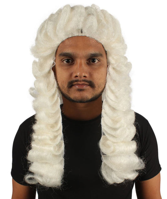 Colonial Judge Curly Long White Wig