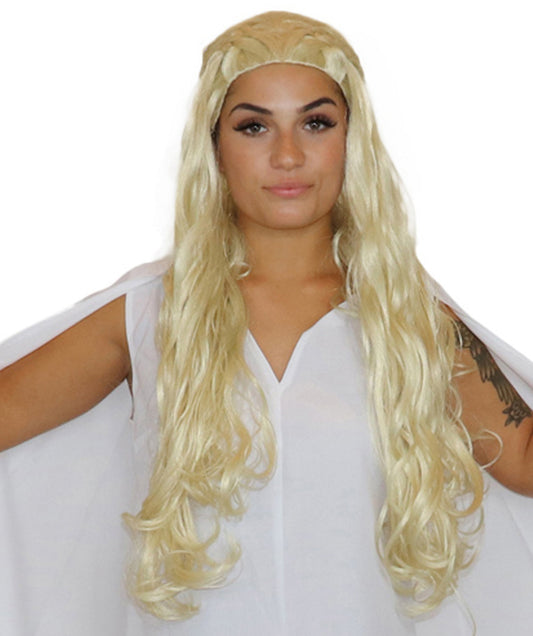 Women's Queen Blonde Wavy Wig Video Game Fancy , Premium Breathable Capless Cap