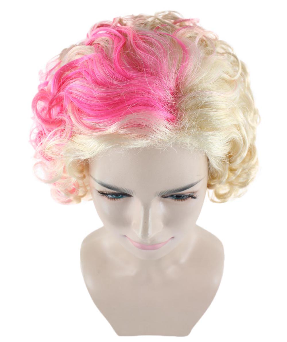 Womens Flapper Girl Wig | Fancy Pink Blond Halloween Wig | Premium Breathable Capless Cap