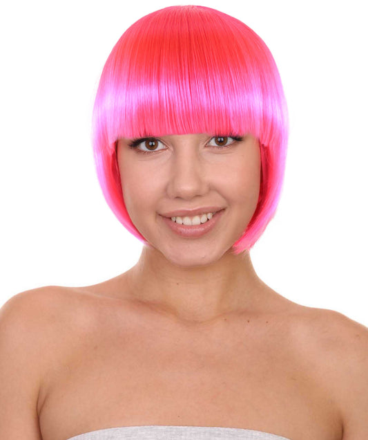 Womens Neon Pink Bob Wig | Party Ready Fancy Halloween Wigs | Premium Breathable Capless Cap