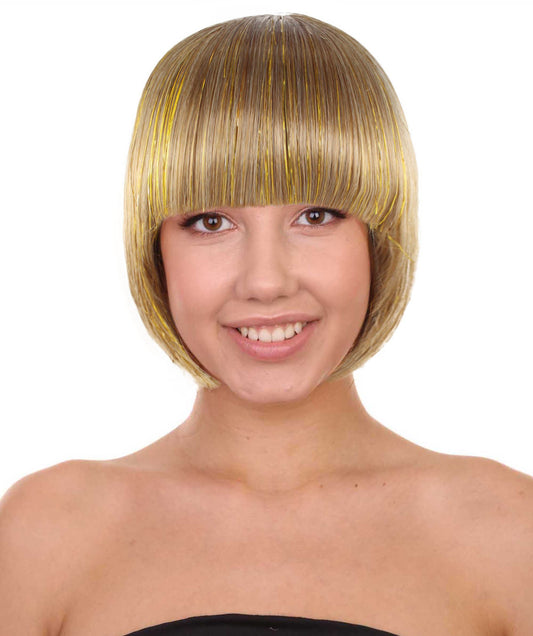 Womens Gold Bob Wig | Stage/Event Fancy Halloween Wigs | Premium Breathable Capless Cap
