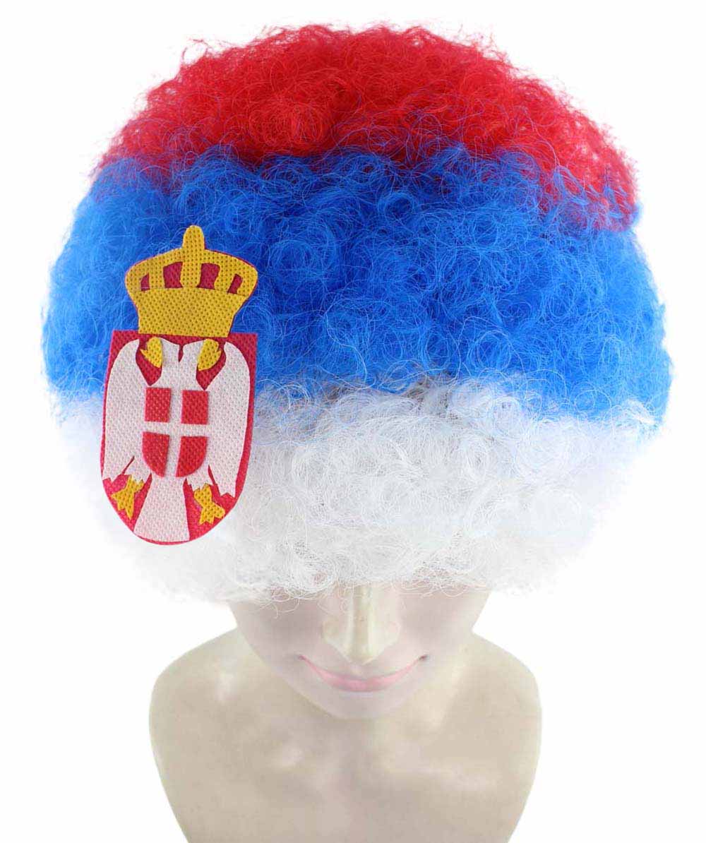 Serbia Flag Sport Afro Wig