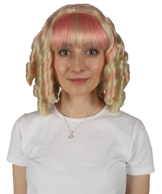 Women's Colonial Pink Curly Wig 