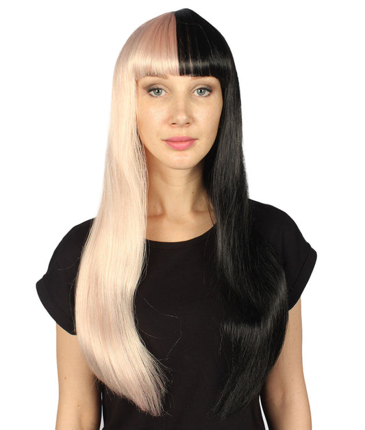 Black & Lt. Pink Women's two-tone long straight wig