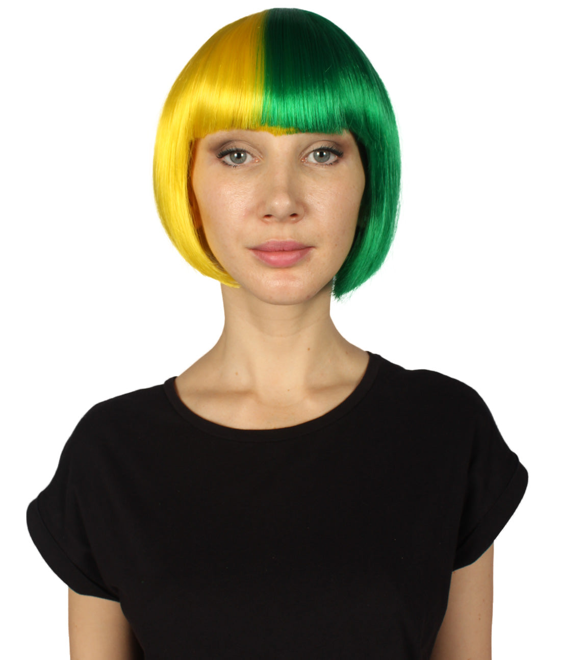  Yellow and Green Two-tone Short Bob Wig