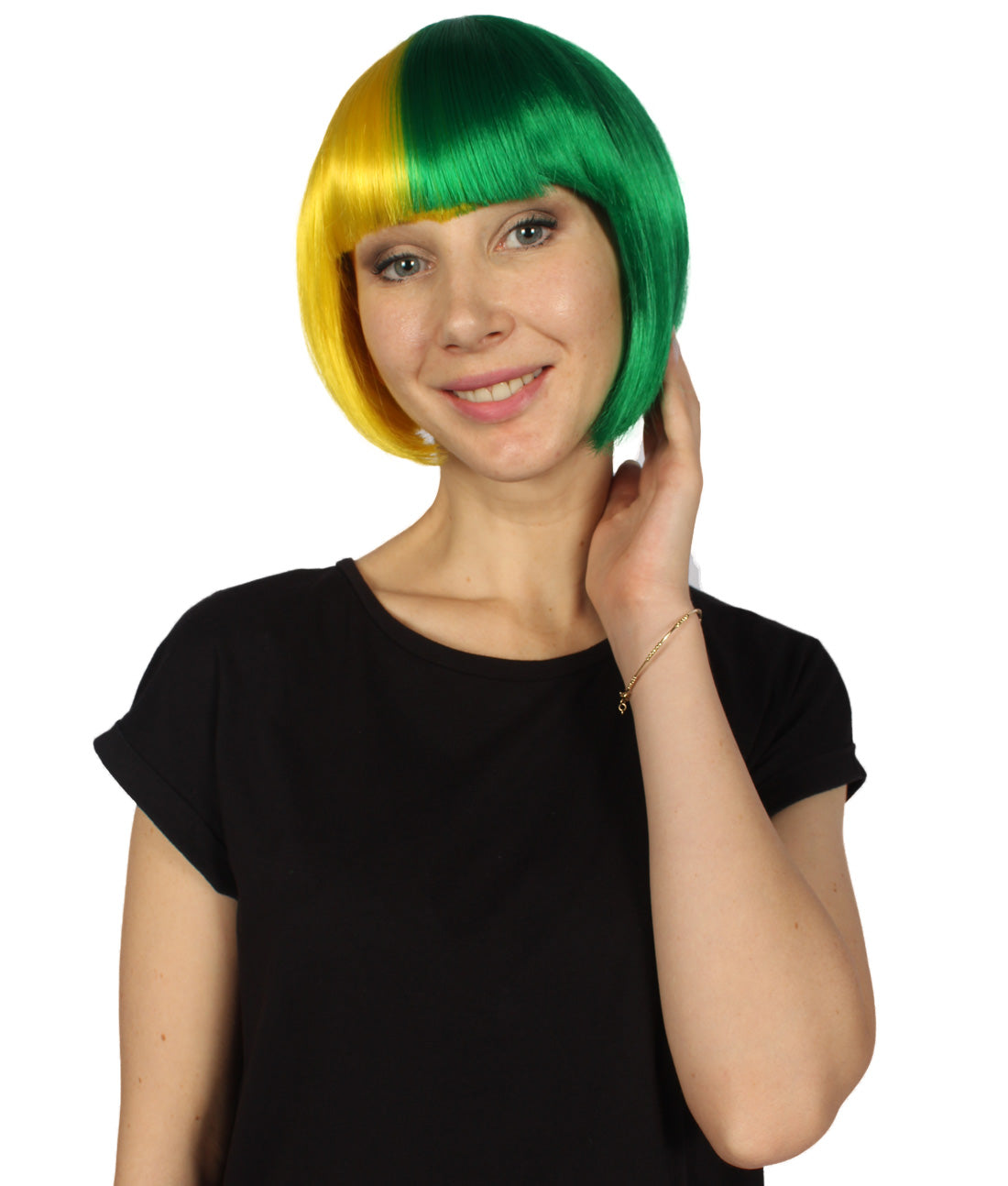  Yellow and Green Two-tone Short Bob Wig