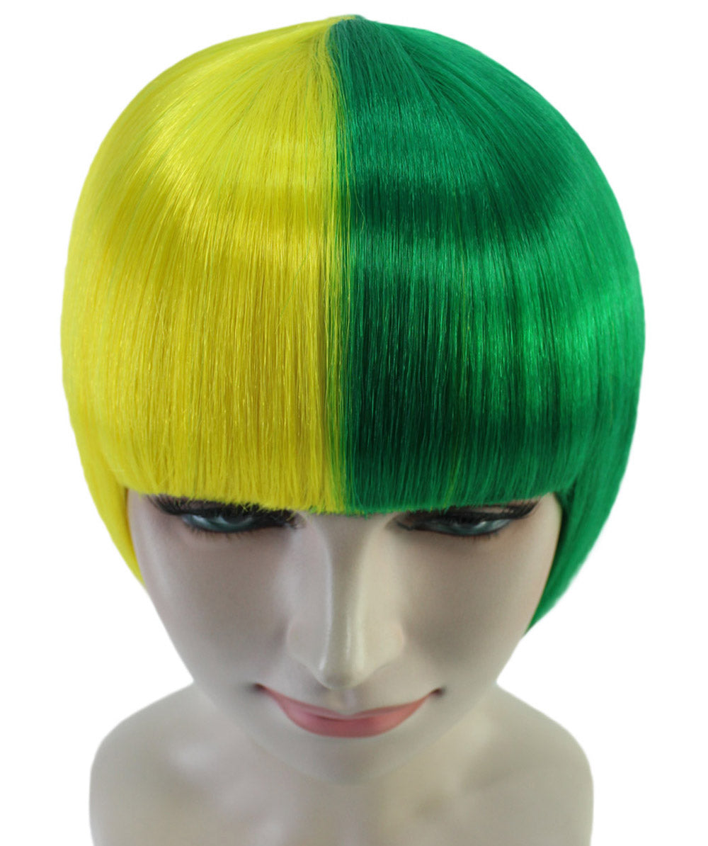  Yellow and Green Two-tone Short Bob Wig