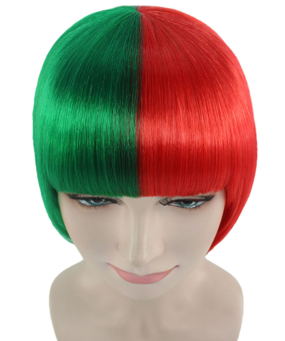 Green and Red Two-tone Short Bob Wig